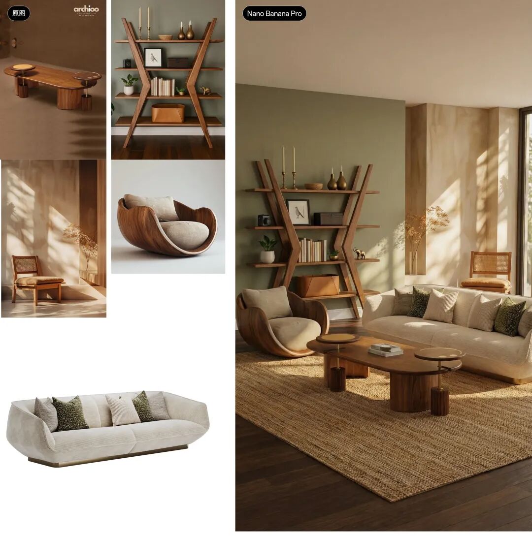 Nano Banana Pro: High-quality 3D renders for modern furniture and interior design marketing.